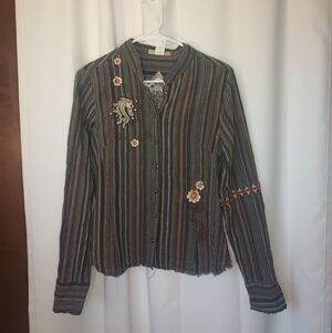 Patch 22 Y2K Edgy Button Up Top Juniors L Horse Stud Artsy Boho Hippie Eclectic